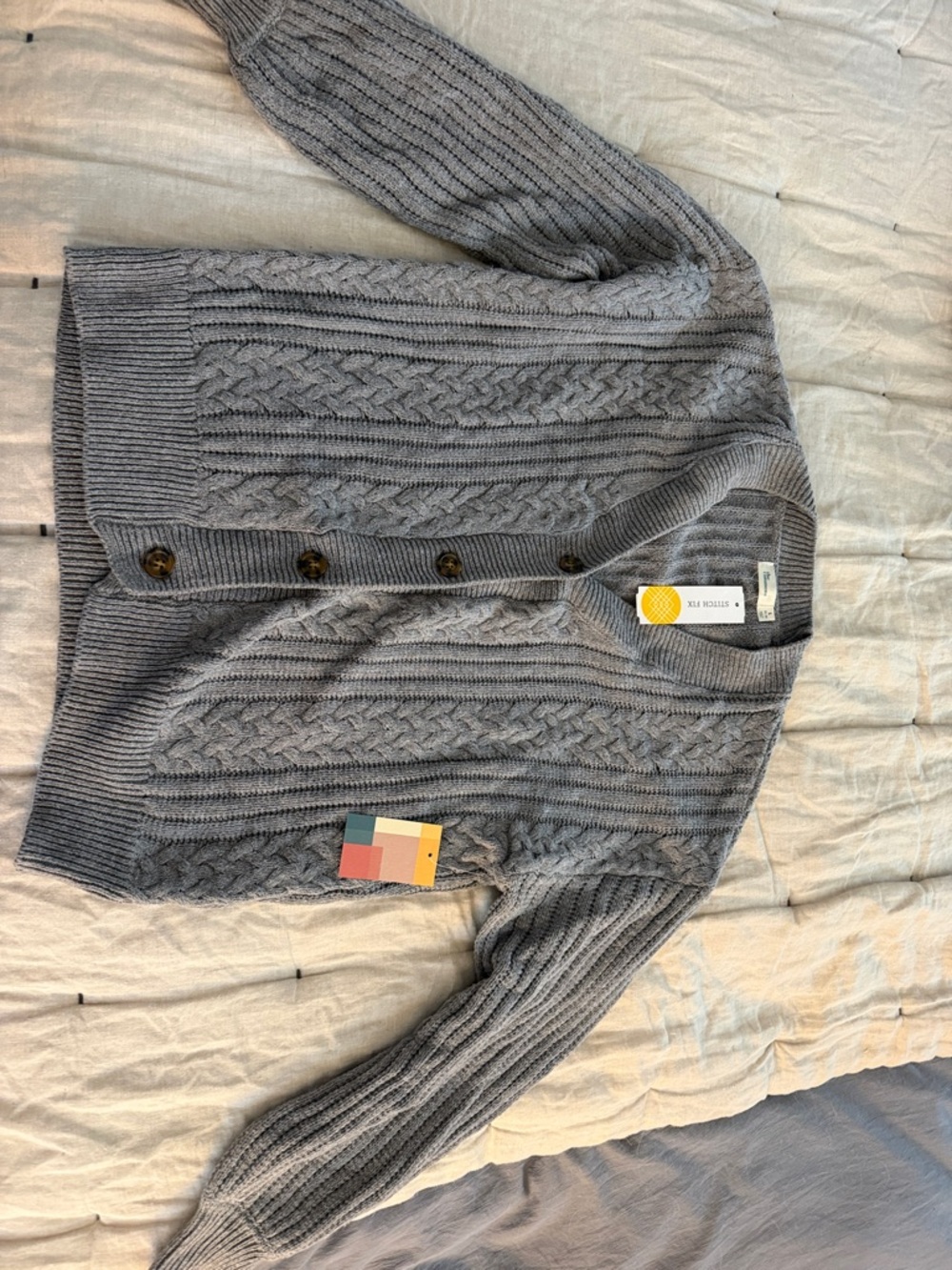 Gray Cable Knit Button Cardigan Sweater